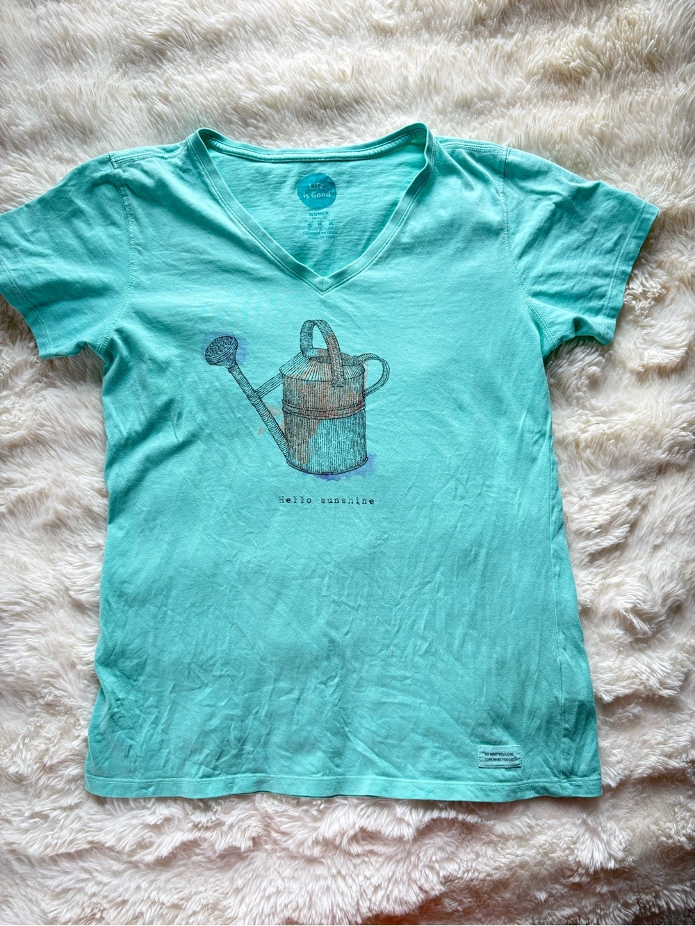 ‘Hello Sunshine’ Teal Watering Can V-Neck Life is Good Tee